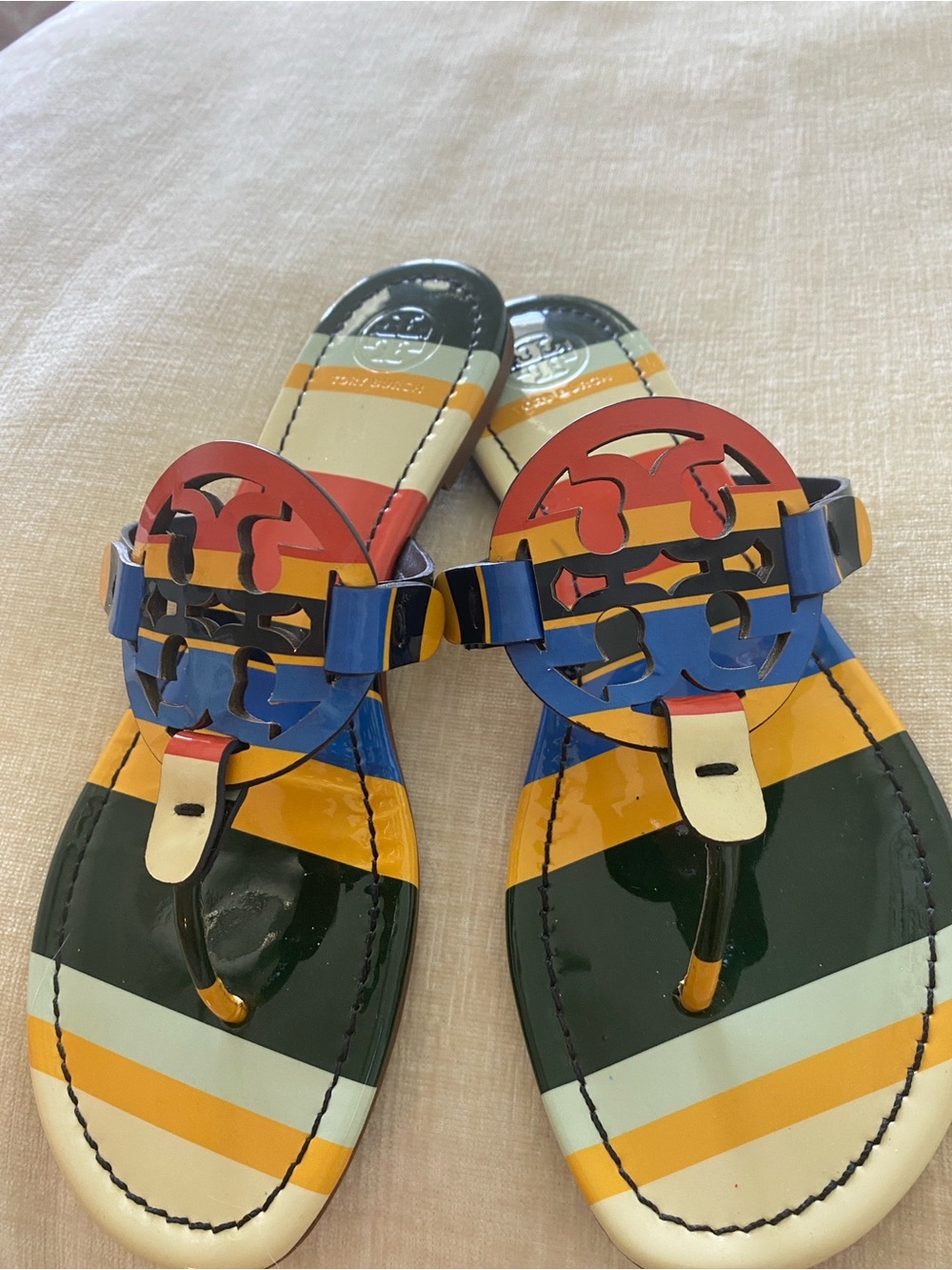 Tory Burch Multicolor Patent Leather Logo Thong Sandals